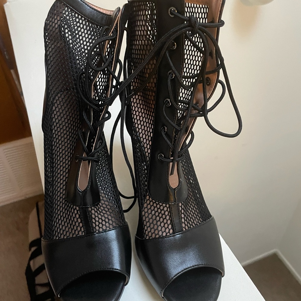 Women Fashion Summer Mesh Booties Peep Toe High Top Sandals